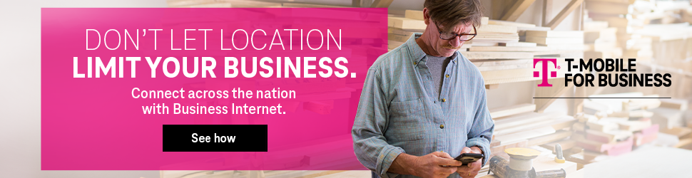 T-Mobile Business Internet promotional banner about location not limiting your business