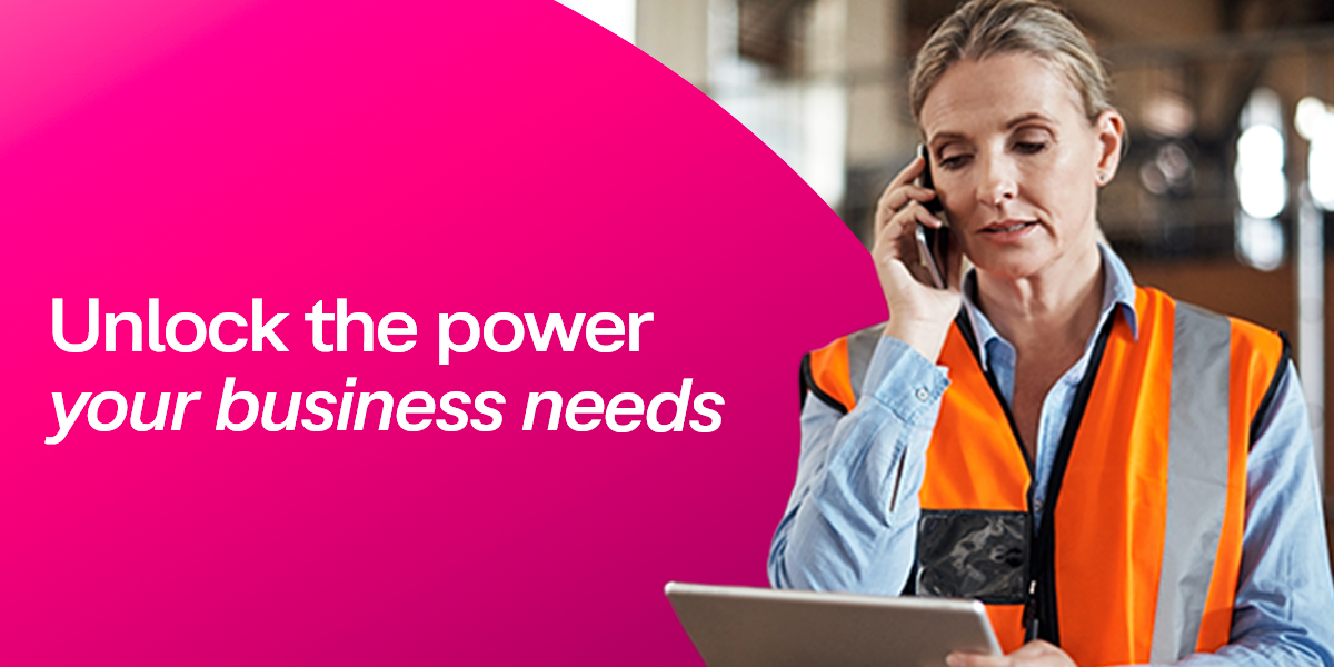 T-Mobile business promotional art showing a worker using a phone and tablet